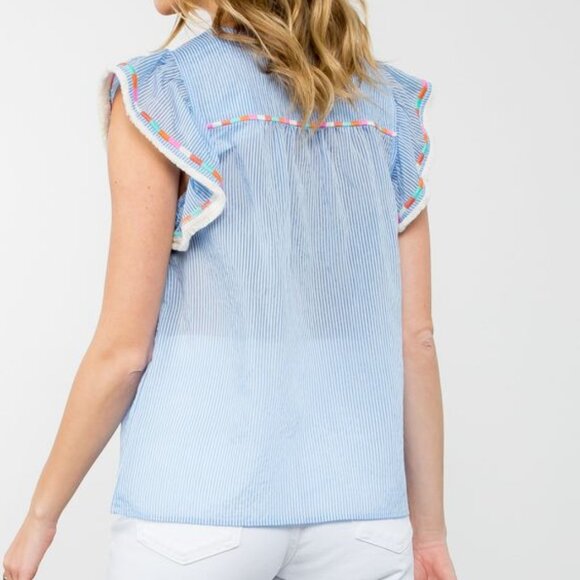 THML Blue Striped Embroidered Blouse - Picture 3 of 7